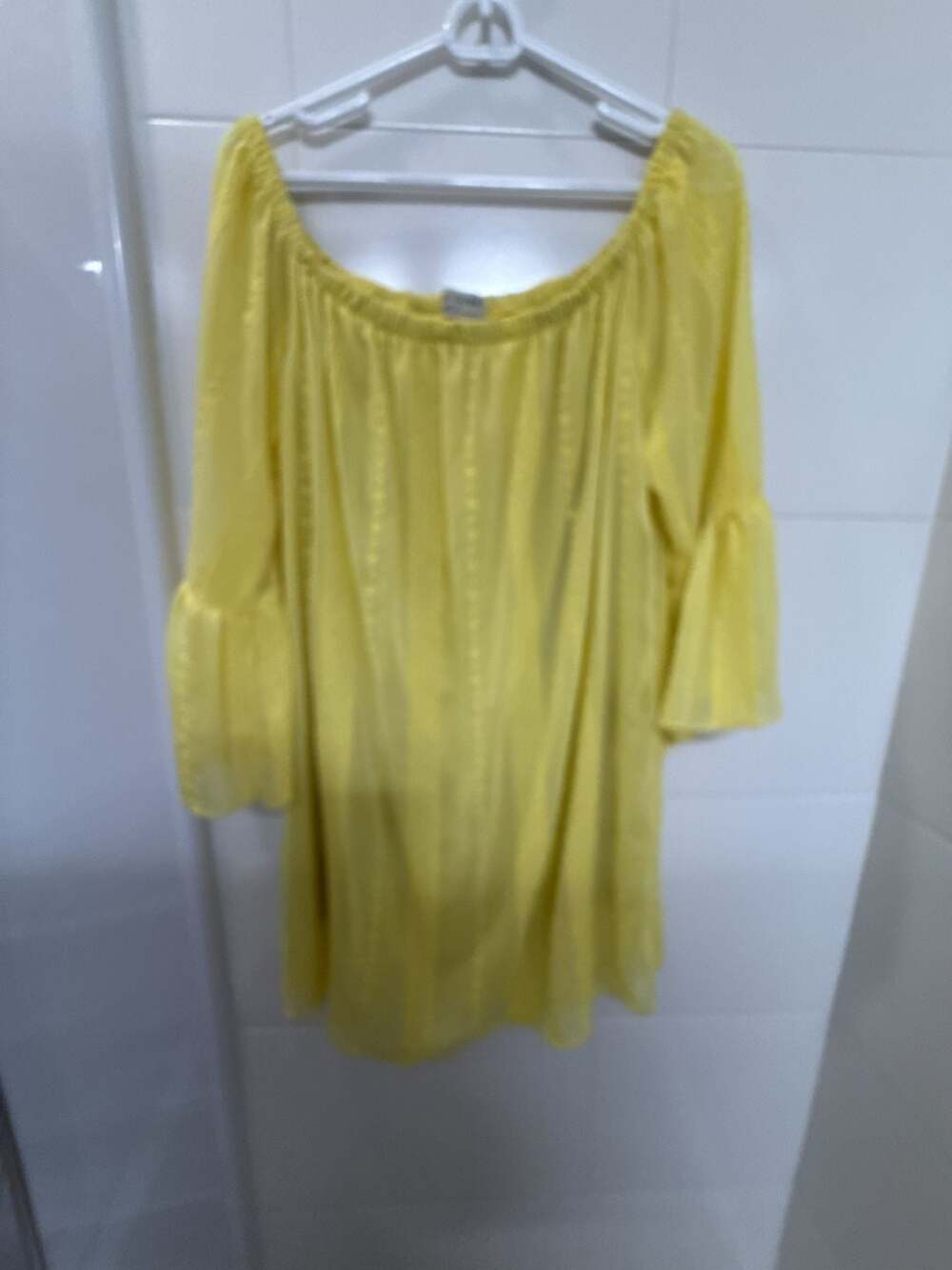 DESIGN blouson mini dress with split sleeve and volume godet skirt in chartreuse